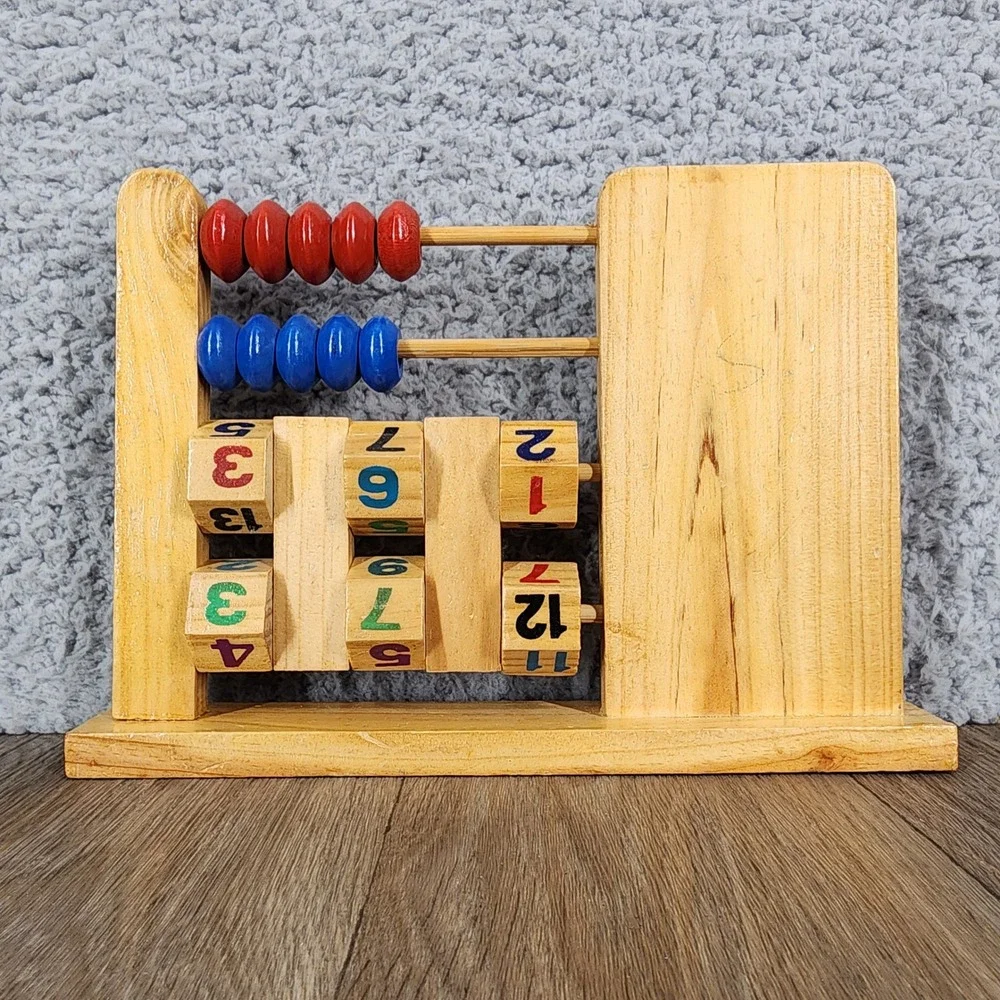 Vintage‎ Wooden Abacus Clock Math Learning Toy Addition Subtraction Duck